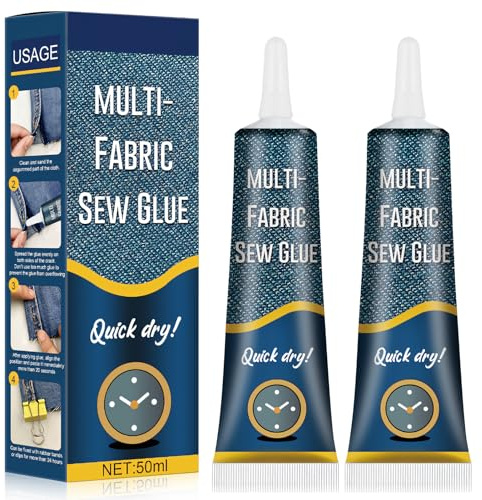Textilkleber für Stoffe, Stoff Kleber, Stoffkleber, Sekundenkleber, permanent, Waschbar,Trocknen von Flicken, Wasserfester Stoffkleber für Stoffe, Kleidung, Baumwolle, Flanell, Denim, Lede (2 Stück)