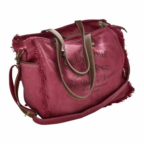 Loberon Anoush Sac - Bandoulière amovible - En pur coton et cuir de buffle, fuchsia