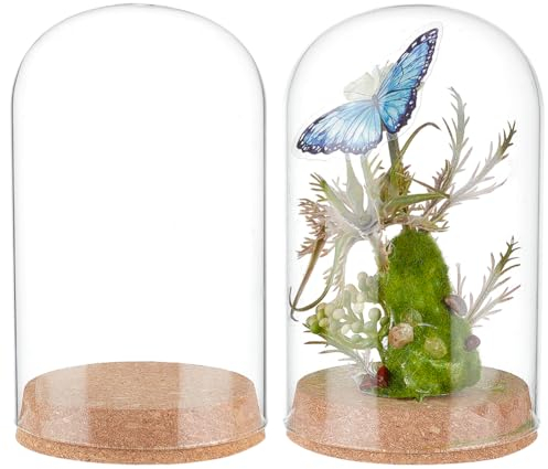 BENECREAT 2 Stück 10x17.5cm Glasglocke Cloche, Glasglocke Mit Korkboden Glasflaschen Dekorative Gläser Für Blumenpflanzen, Proben, Basteldekorationen, ID: 9.4cm