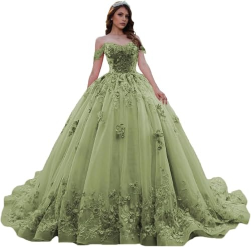 Yifanier Abiti Quinceanera in Tulle con Scollo a Cuore da Donna Abiti da Ballo con Strascico Abiti Quinceanera in Pizzo Scintillante MT009