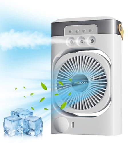 Portable Ice Fan Air Cooler with Water for Ice Cube Fan, 3 In 1 Mist Mini Evaporative Cooling Fan with LED, Timer, 3 Wind Speeds, 3 Spray Modes for Home Office Bedroom