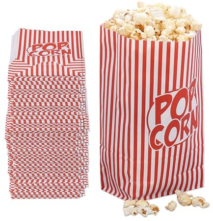Relaxdays Popcorntüten, 240er Set, gestreift, Retro-Optik, Kino, Filmabend Zubehör, Papier, Popcornbehälter, rot/weiß