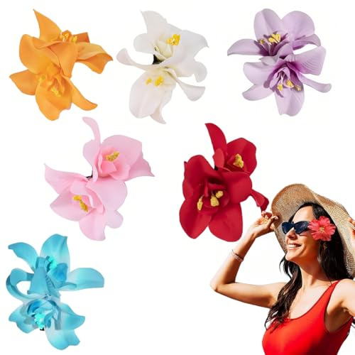 KOLZEMV 6 pezzi fermagli per capelli con fiori bohémien,mollette fiori per capelli,fermaglio per fiori tropicali artificiali per vacanze al mare, accessori per capelli da sposa per feste di matrimonio
