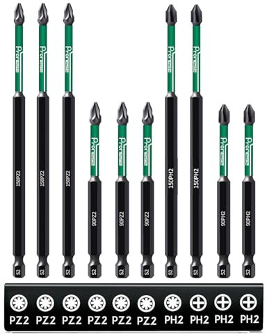 Pronese 10 pcs 150 mm and 90 mm PZ2 & PH2 Magnetic Impact Driver Bits, Long S2 Steel Magnetic Drill Bits