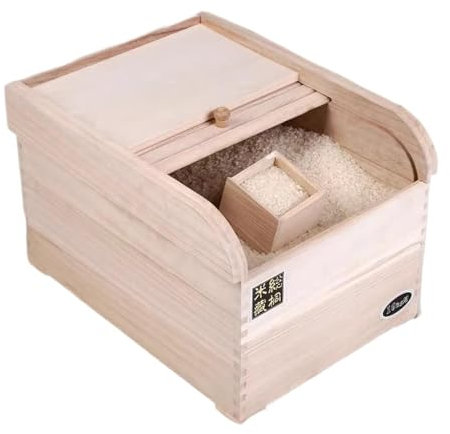 WRYSQBHJYB Distributeur de Riz en Bois avec Tasse À Riz, Distributeur de Céréales Push-Pull, Résistant À L'humidité, Récipients À Céréales pour Céréales, Farine, Sucre, Café, Riz(White,10kg)