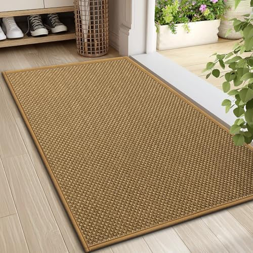 LEKEEPGO Door Mat Indoor 60 x 90 cm, Non-Slip Doormat, Washable Dirt Trapper Mat, Thin Door Mat, Absorbent Entrance Rug, Clean Mat, Entrance Mat for Indoor Use, Light Brown