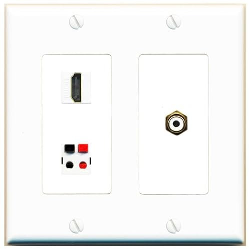 RiteAV Placa de pared de 2 puertos HDMI RCA-blanco para altavoz, hembra-hembra, color blanco