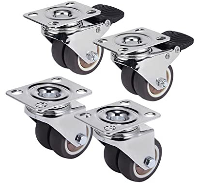 LFONDIGE 4er-Pack Schwenkräder, robuste Gummi-Rollenmöbel mit Bremse für Plattformwagen, Doppelkugel-Perlenverriegelung/a/2 Zoll