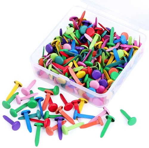 Nuyoah Musterbeutelklammern Bunt Musterklammern Mini Brads Runde 200Stk Rundkopfklammern Metall Flügelklammern Klein 8x18mm für Schule Büro Papier Briefklammern Basteln Handwerk DIY