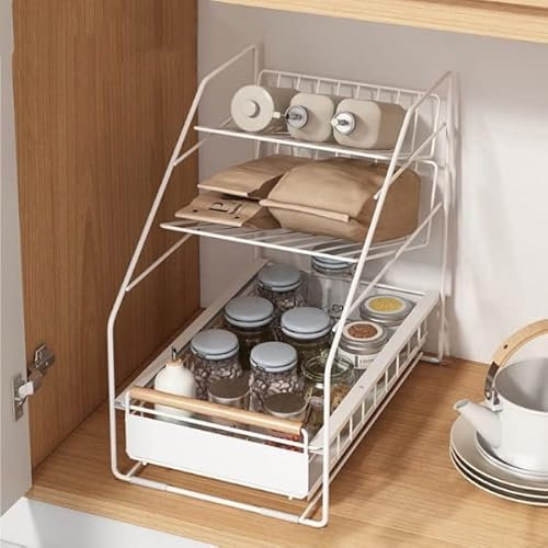 SFNIOKFG Organizador y Almacenamiento Debajo del Fregadero, Almacenamiento en Niveles Inclinados, Organizador extraíble para Debajo del mostrador del baño (Blanco)