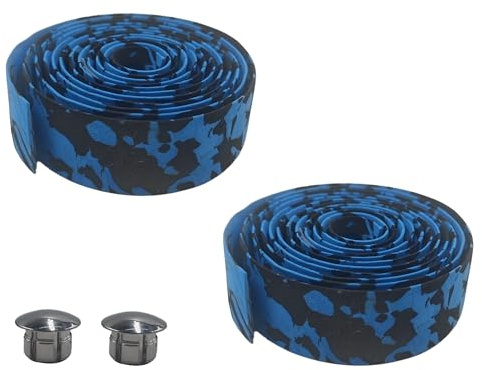 Runseaway 2 Rolls Camouflage EVA Road Bike Handlebar Tape with Bar Plugs, Comfortable Grip Cycling Handle Wraps for Road, Mountain, BMX Bikes(Black & Blue)