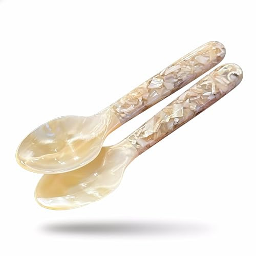 ThaiRoot 2 cucharas de nácar de 16 cm, clásicas, cucharas de caviar, cucharas de huevo, cucharas de nácar, cucharas de café, cucharas de sopa, cucharas de postre para caviar, huevos, sal, especias