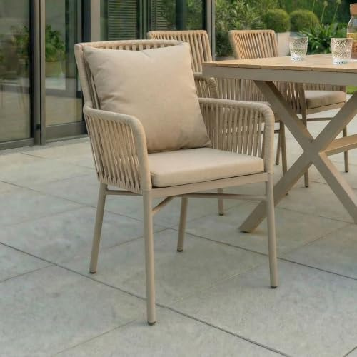 IDIMEX Gartenstuhl AFUERA 6er Set, Champagner/beige - Balkonstühle mit Sitzkissen, Terrassenstühle aus Aluminium, wetterfest [max. Belastbarkeit 120 kg]