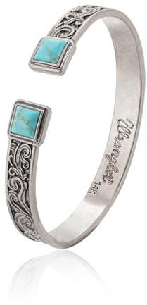 Montana West Wrangler Western Turquoise Bracelet for Women Cowgirl Country Adjustable Silver Plated Carved Floral Open Cuff Bangle Jewelry WGW-STL-1119STQ