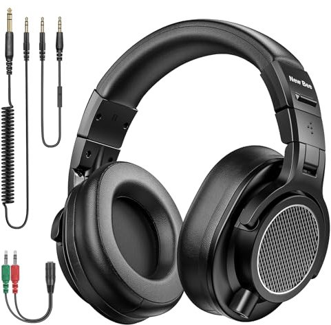 New bee Casque de studio - Pilote de 50 mm - Avec câble - Jack 6,35 et 3,5 mm - Pour studio, DJ, podcast, moniteur