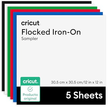 Cricut™ beflocktes Iron-On, Musterset Klassische Farben – 30,5 x 30,5 cm / 12 x 12 Zoll (5 Stk.) | HTV-Wärmetransfer-Vinyl