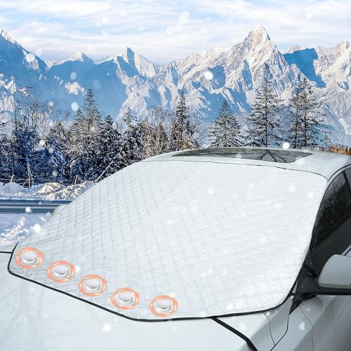 Autreykorn Copri Parabrezza Auto Ghiaccio 193x157x126 cm, 5 Magneti, Copertura Parabrezza Auto Pieghevole Contro Neve, Ghiaccio, Brina, Polvere, Sole con Sacchetto di Stoccaggio
