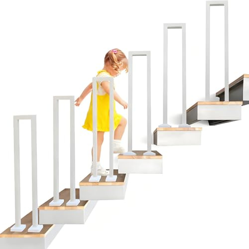 DELONGKE Treppengeländer Innen, U Förmiger Handlauf Geländer Treppe,Handlaufhalter, Stiegengeländer Nordic Modern Handlauf für Villen Balkone Flure Wohnungen (Vertikale Montage (Weiß), 110CM)