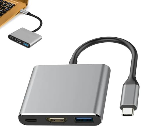 Adaptateur USB C HDM1, 3 in1 Type C vers Hdm1 avec Sortie HD1 4K, USB 3.0 et Port de Charge Rapide, Cable Type C vers Hdm1 pour TV HDTV Moniteur Projecteur Compatible avec Macbook Pro/Air