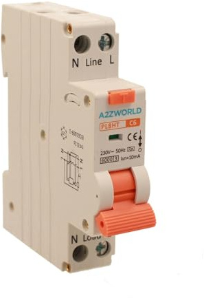 Interruttore Differenziale Magnetotermico 10mA Per Zone Umide, 6A C6, RCBO Tipo A Curva C, 1 Modulo DIN, 1P+N 6kA 220V, Serie PL8HT Professionale