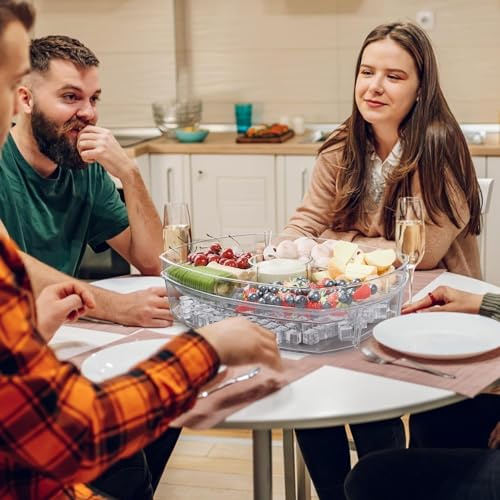 Plateaux de service réfrigérés pour le divertissement – Plateau isotherme pour légumes et fruits avec couvercle, pelle à glace, parfait pour les cocktails de crevettes froides, les barbecues et les