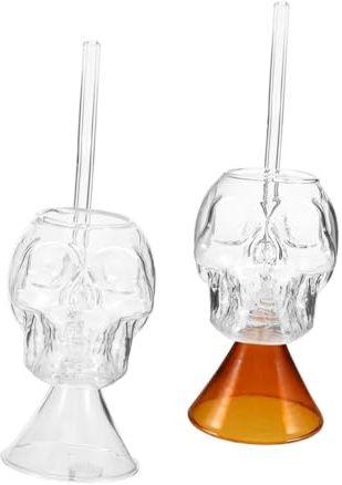 Angoily 2 pièces Verres à Vin Tête de Mort Halloween Lot de Verre Transparent avec Base Orange Design Vampire Créatif pour Cocktails Vin Rouge Fêtes et Bars