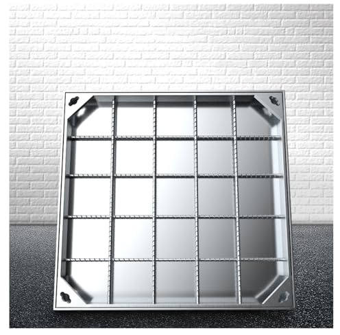 Couvercle de trou d'homme invisible en acier inoxydable pour patios, jardins et cours – 90 cm x 90 cm – Design élégant et discret