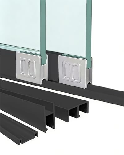 Rail Porte Coulissante Rail de Porte Coulissante en Verre pour Armoire (60, 80, 90, 100, 120 cm), Kit de Quincaillerie pour Porte de Vitrine (2 Portes), Profilé en U(Black,124cm/48.8inch)