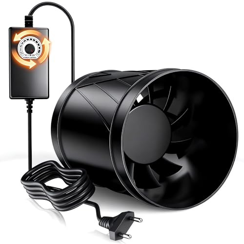 Yrichtra Inline-Rohrventilator 100mm regelbar, leiser Rohrlüfter 221m³/h mit 2m Stromkabel, Abluftventilator Rohrventilator für Wintergarten, Gewächshaus, Keller, Garage, Küche, Bad, Schwarz