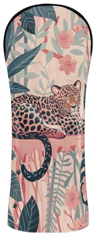 Set di coperture per mazze da golf vintage, motivo leopardato e fiori, impermeabili, con etichette intercambiabili n. per conducente, fairway, legno ibrido