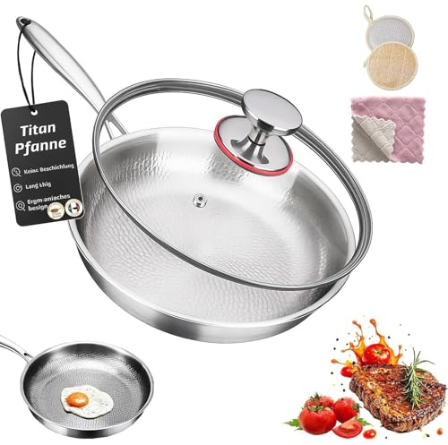 Genérico 2026 Versión mejorada Sarten de Titanio, Premium Titanium Pro Sartén 20/24/26/28/30 cm, Sartén Titanio sin Revestimiento, Apta para Inducción (Con Tapa, 30cm)