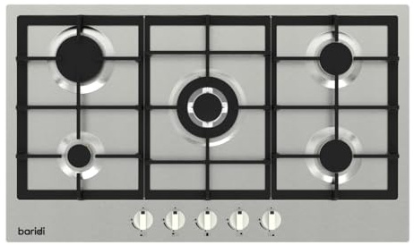 Baridi 90cm Built-In Gas Hob Stainless Steel with 5 Burners, Cast Iron Supports & Auto Ignition 11kW – DH382