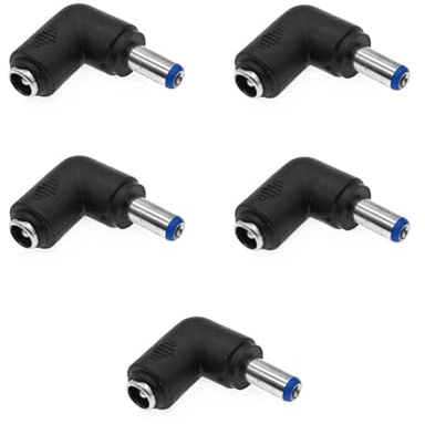 JZK 5 Pezzi Adattatore di Alimentazione CC, Connettore a Spina Barrel Angolo Retto 90 Gradi 5,5x2,1mm Femmina verso Maschio 5,5x2,1mm per Laptop, Router, Strisce LED, Telecamere di Sorveglianza