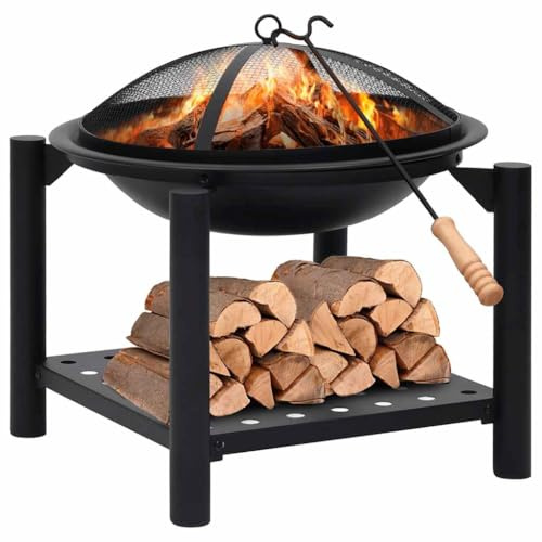 Runheo Brasero de acero de 54 x 54 x 55 cm con atizador y rejilla de protección contra chispas, chimenea para exteriores para terraza y jardín, ofrece calidez y ambiente acogedor al calentar al aire