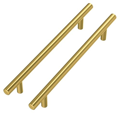 Goldenwarm 30x T Stangengriff Möbelgriffe Messing goldfarben Hohle Edelstahl Küchenschrank Türgriffe Bohrlochabstand 160mm Gesamtlänge 224mm