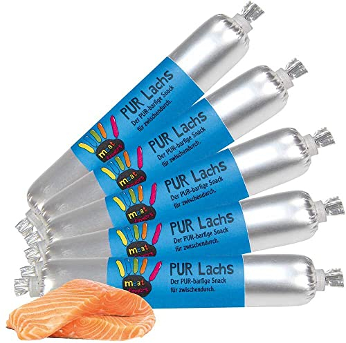 Schecker Hundewurst - Meatfingers PUR Lachs - grob-stückige Mini Fleischwurst ohne Gewürze - ohne jegliche Zusatzstoffe 5 x 70 g