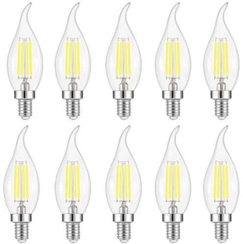 WULUN 10 er Pack E14 Kerze LED Lampe für Kronleuchter, E14 Glühfaden Retrofit Classic, 4W Ersetzt 40W Halogenlampe, 6000K Kaltweiß, 400 Lumen, Filament Fadenlampe, Klar Glas, Nicht Dimmbar