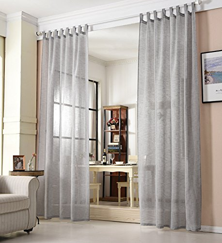 WOLTU Gardinen Schlaufen Leinenoptik halbtransparent 140x245cm Dunkelgrau | Schlaufenschal und Leinenoptik Vorhänge für Wohnzimmer Schlafzimmer, moderne Stores mit weichem Licht 245cm Lang（1 Stück）