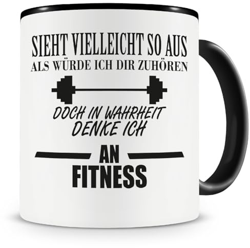 Samunshi® Ich denke an Fitness Tasse Kaffeetasse Teetasse Kaffeepott Kaffeebecher Becher 300ml schwarz