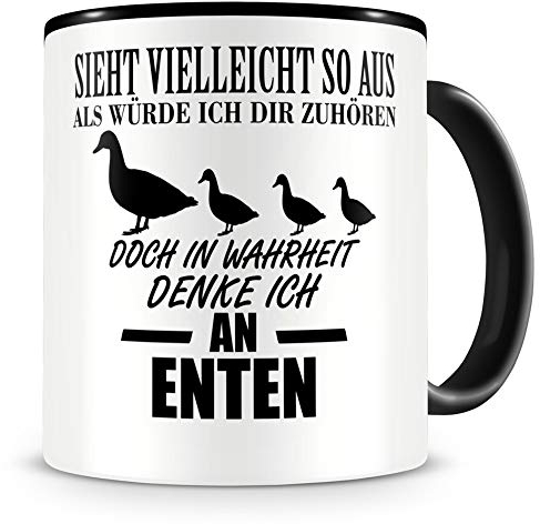 Samunshi® Enten Tasse mit Spruch Geschenk für Mann Frau Oma oder Opa Kaffeetasse groß Lustige Tassen zum Geburtstag schwarz 300ml