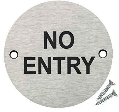 Fire Door Guru® Door Sign - 76mm Disc - Stainless Steel Safety Sign - Fixings Included (No Entry)