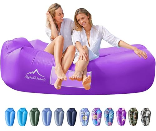 AlphaBeing Aufblasbare Liege - Perfekte Luftliege für Reisen, Camping, Wandern - Ideale aufblasbare Couch für Pool und Strandpartys - Perfekter Luftstuhl für Picknick oder Festivals