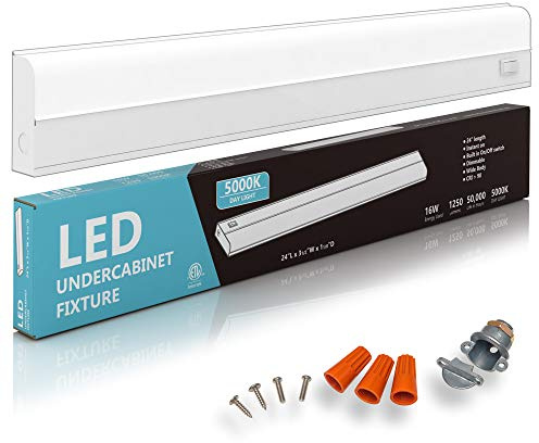 Hardwired LED Under Cabinet Task Lighting - 16 Watt, 24, Dimmable, CRI>90, 5000K (Day Light), Wide Body, Long Lasting Metal Base with Frost Lens Under Counter Light for Kitchen
