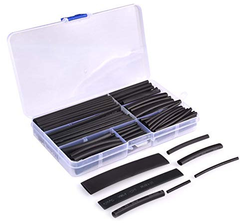 Katur Lot de 150 gaines thermorétractables 2:1 en polyoléfine pour câbles électriques avec étui en plastique Noir 8 tailles