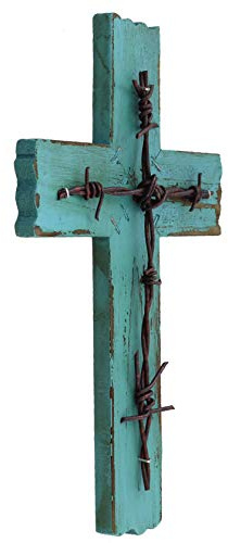 RWI Simple 10 1/2 Weathered Wood & Barbwire Decorative Wall Cross - Shabby Chic Chalk Paint Look