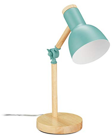 Relaxdays Schreibtischlampe, verstellbare Retro Tischlampe, Holz & Metall, E14 Fassung, HxD: 45,5 x 14,5 cm, Farbwahl