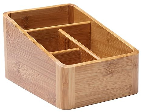 Cabilock Schreibtisch Organizer Holz mit 4 Fächern für Fernbedienungen | Getrennte Bereiche halten Schreibwaren, Kosmetikzubehör und kleine Alltagsgegenstände sichtbar und griffbereit für den Alltag