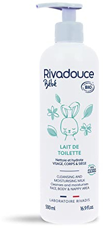 Rivadouce Bio Babypflegemilch – 500 ml – ohne Ausspülen – reinigt und pflegt sanft das Baby – sanfter Duft von Orangenblüten und Vanille