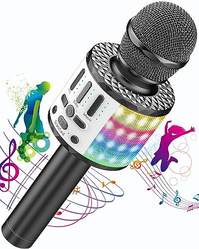 Karaoke Mikrofon, Drahtloses Bluetooth Mikrofon für Kinder, LED Dynamische Mikrofone, Geschenke für Teenager Mädchen Jungen, Tragbares Zuhause KTV Microphone Party Lautsprecher für Smartphone PC