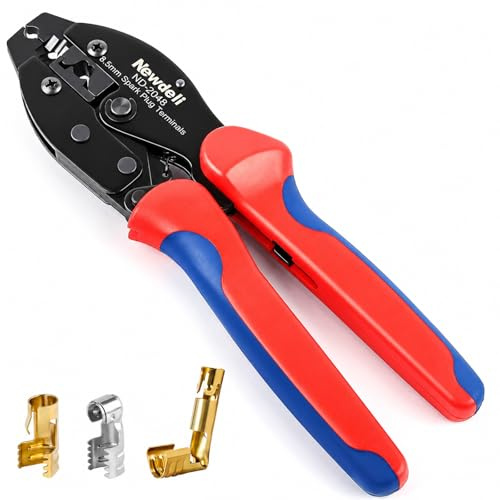 Spark Plug Wire Crimper, Newdeli Crimping Pliers for Spark Plug Stripping Tool, ND-2048 for Crimping and Stripping Spark Plug Wire, Dia 8.0-8.5mm,Ratchet spark plug wire crimping tool